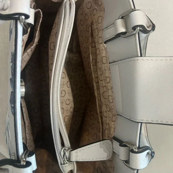 GUESS Floral Satchel in Blue and Cream - Picture 6 of 8